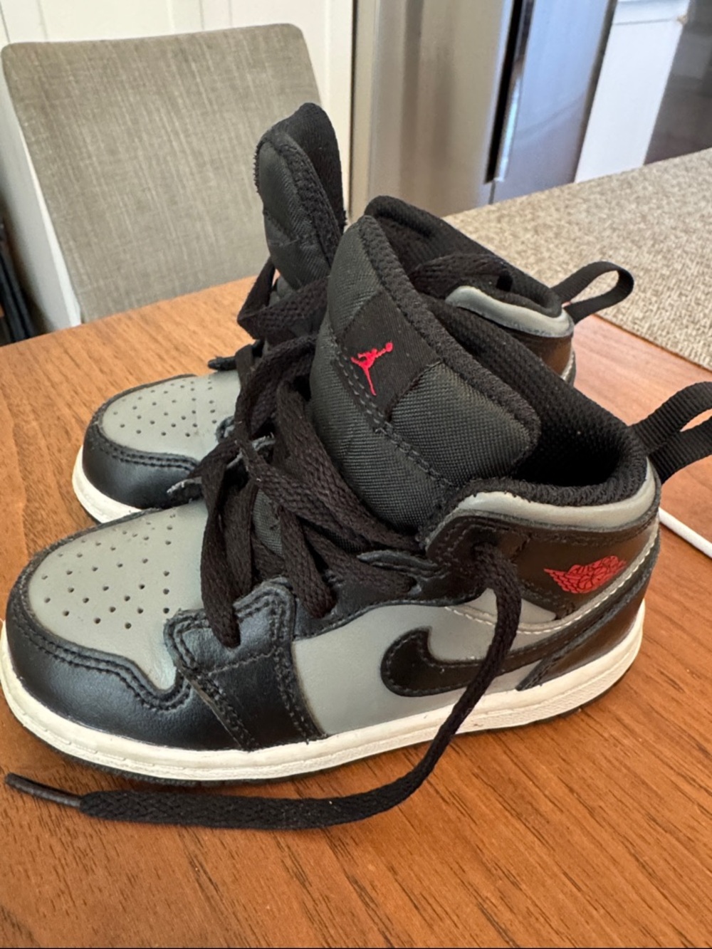 Jordan Kids' Black & Gray High-Top Sneakers with Red Logo